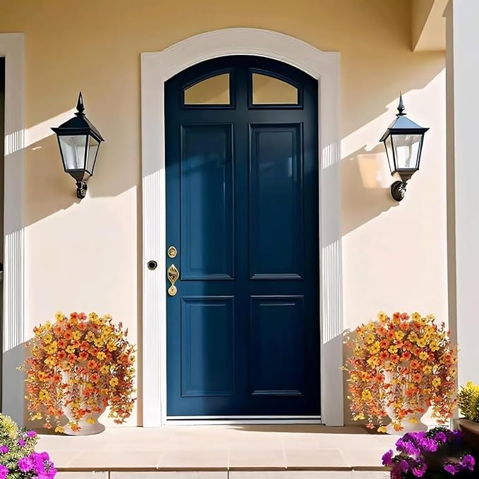 Fall Artificial Hanging Flowers for Outdoor 2 Pcs Fake Hanging Plants Autumn Decor -UV Resistant Artifical Faux Flower Silk Flowers for Indoor Planter Porch Balcony Yard Decor (Orange+Yellow)