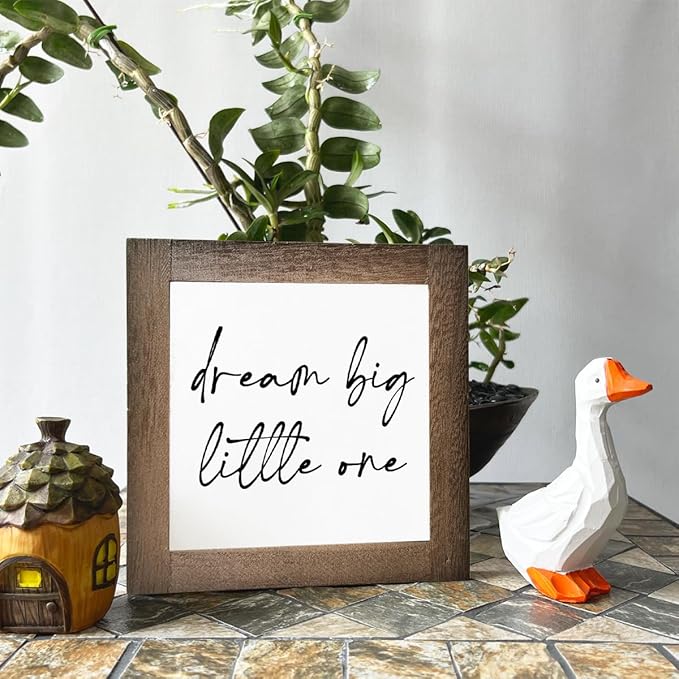 Inspirational Wood Sign, Box Wood Plaques Desk Décor, Girls or Boys Room Decor, Nursery Wood Decorations, Farmhouse Style Home Decor, Wooden Plaque Gift Tabletop, Dream Big Little One Sign C1