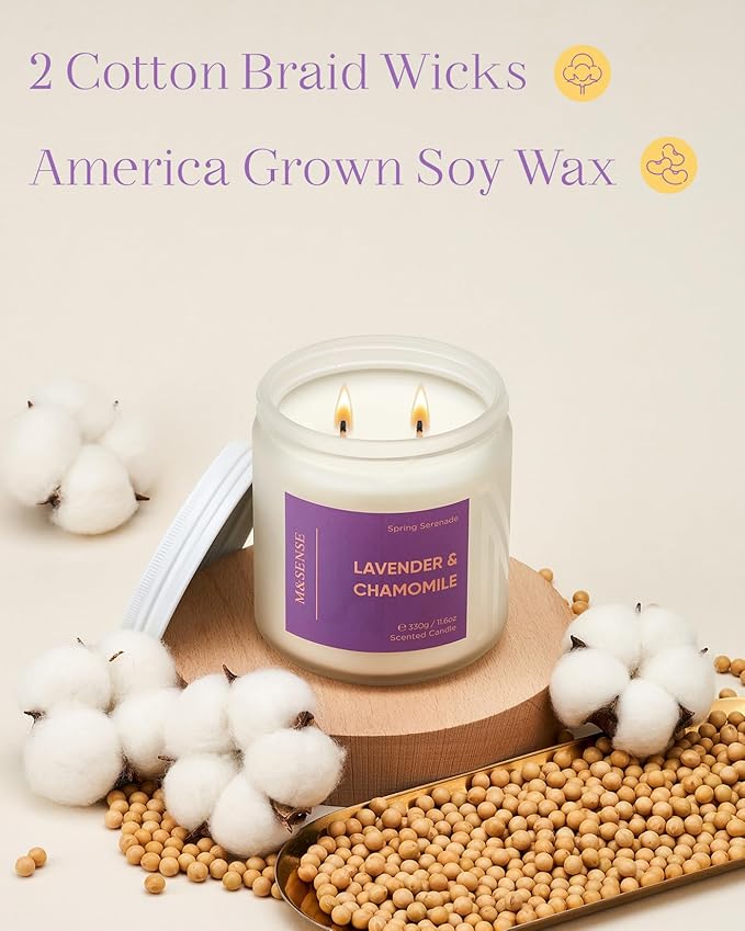 M&SENSE Lavender Chamomile Scented Candle - 11.6oz 70 Hours Natural Soy Wax Non Toxic Aromatherapy Candle for Yoga Spa Stress Relief Gifts for Mothers Day Mom & Relaxing