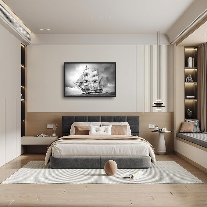 Olivine Sailboat Large Wall Art, Nautical Pictures Wall Decor, Sailing Boat Paintings, Seascape Canvas Prints, Framed Artwork for Dining Room Bedroom Living Room Office Bathroom Home 36"x24"