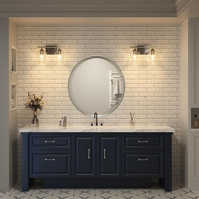 VONLUCE Bathroom Vanity Light, 2 Light Bathroom Light Fixture Over Mirror, Bathroom Wall Lamp with Clear Glass, Modern Brushed Nickel Vanity Lighting fixtures for Bathroom, Bedroom, Hallway