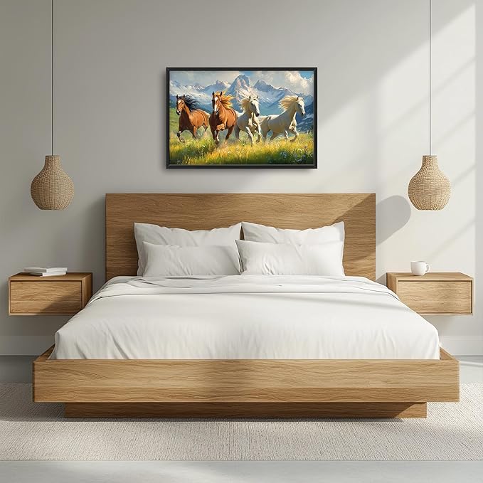 Framed Large Wall Art for Living Room, Running Horses Canvas Wall Decor, Large Landscape Picture Framed Painting, Modern Artwork for Bedroom Office 36L'' × 24W''