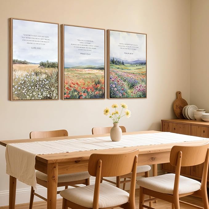 CHDITB Inspirational Bible Verse Framed Canvas Wall Art Set, Christian Scripture Floral Wall Decor, Religious Spiritual Art Print, Uplifting Religious Painting for Church Girl Bedroom Decor 24"x36"x3