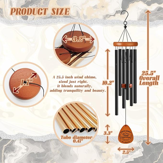 House Warming Gifts for New Home, Housewarming Wind Chime for Outside, Gift Ideas, Housewarming Ornament for House, Couple, Women, Men (Black)