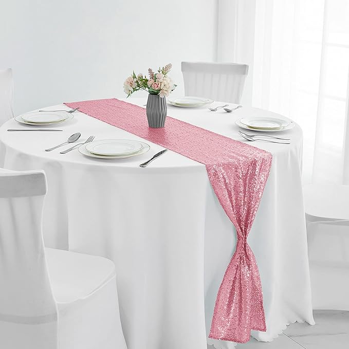 6 Packs 12 x 108 inches Light Pink Sequin Table Runner, Glitter Pink Table Runner for Wedding Birthday Bachelorette Holiday Party Supplies Decorations Bridal Shower Baby Shower