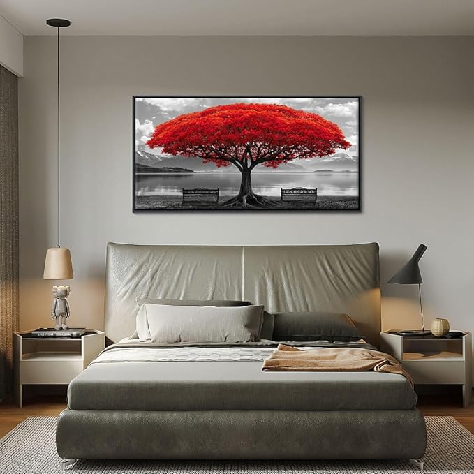 YDYSUNE Black and White Red Tree Wall Art Canvas Print Picture Large Red Tree Landscape Art work for Living Room Bedroom Office Home Wall Decoration Decor With Frame 20x40IN