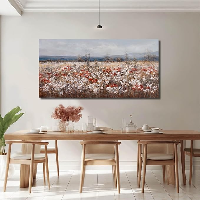 GAIDUOMAI Flowering Shrubs Wall Art Vintage Botanical Painting Red and White Floral Canvas Art for Bedroom Kitchen Office Wall Decor 24"x48" Ocean Decoration