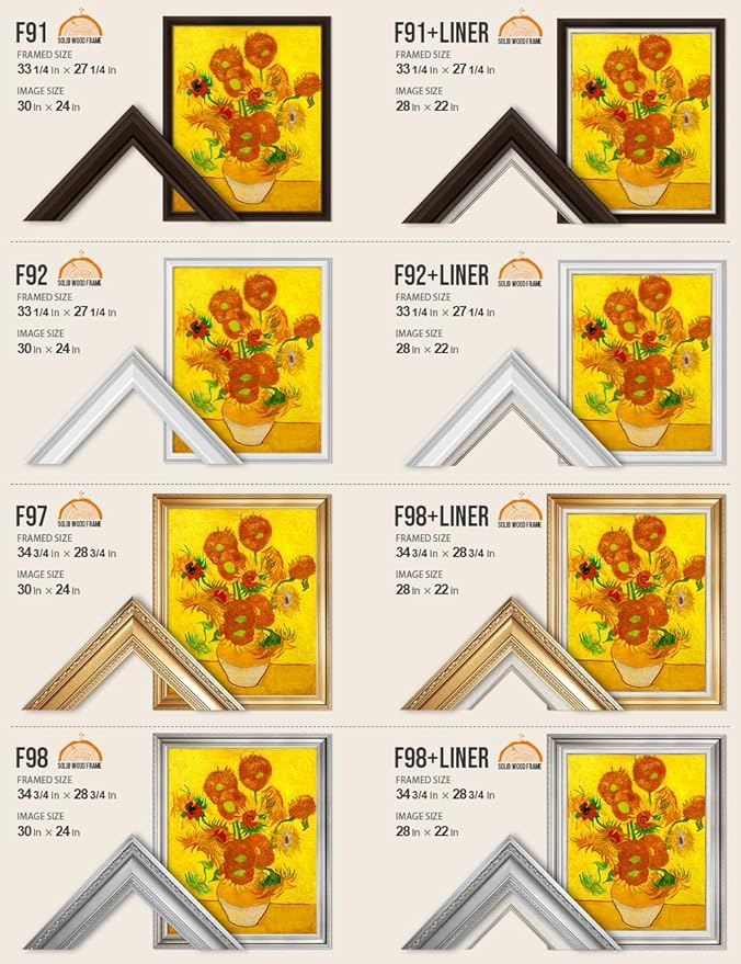 DECORARTS - Sunflowers, Vincent Van Gogh Art Reproduction. Acid Free Cotton Canvas Giclee Print w/Bronze Frame&Mat for Wall Decor.