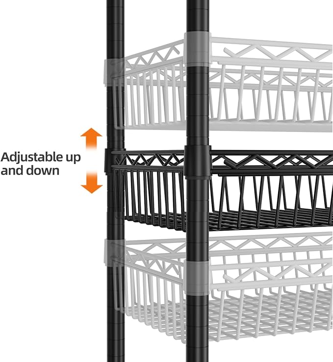 SINGAYE Shelf 6 Tier Wire Shelving Unit Adjustable Storage Shelves Big Basket Rack for Garage Kitchen Office Pantry Laundry Room Organizers13.5 D x 30" W x 65" H Black