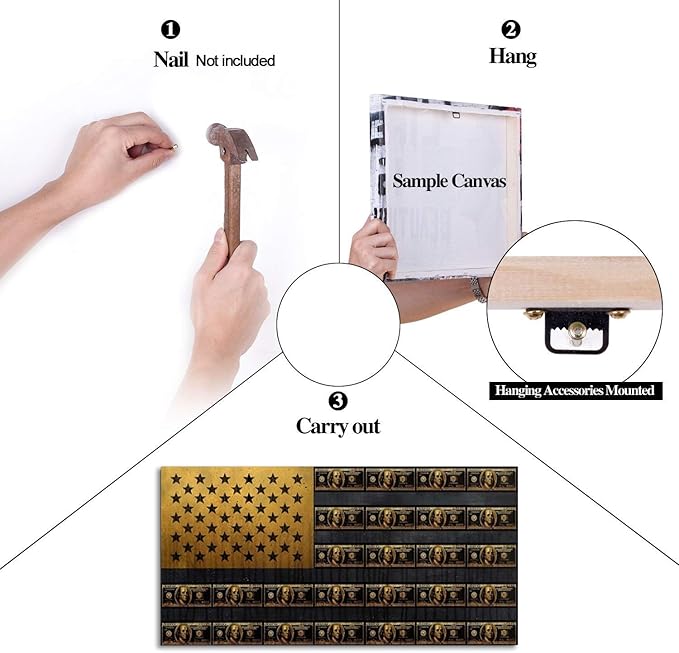 Creative American Flag Wall Art American Flag Made Up of Dollars Art Print Office Artwork Wall Decor Retro Money USA Flag Abstract Work Pictures for Office Decor Gallery-Wrapped Easy to Hang-32"Wx16"H