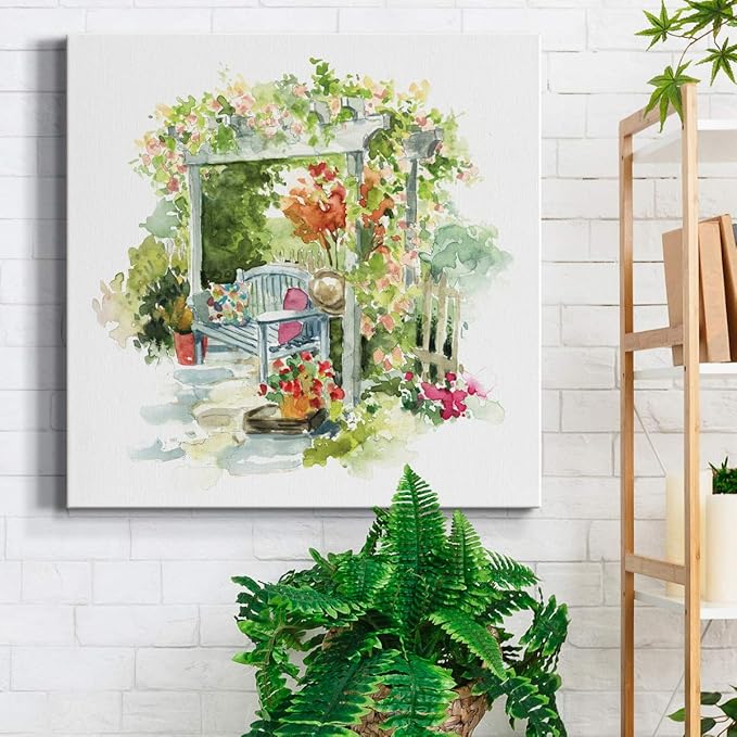 Wexford Home Square Premium Gallery Wrapped Canvas Flower Multicolor Wall Art Abstract Floral Romance Modern Pictures Print for Home Office, Ready to Hang, Garden Retreat, 24x24