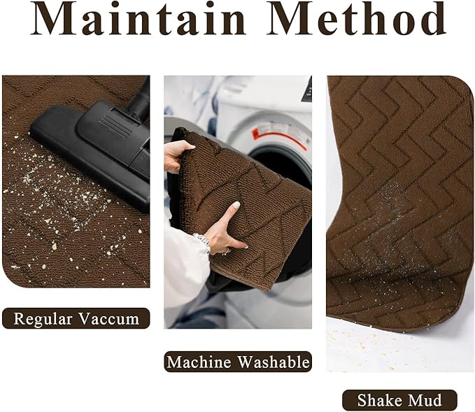 hicorfe Kitchen Rugs and Mats Sets,Super Absorbent Polypropylene Non-Slip Rug,Soft Comfort Floor Mat,Washable for Kitchen,Hallway,Office,Sink,Laundry(24" x 71",Dark Brown)