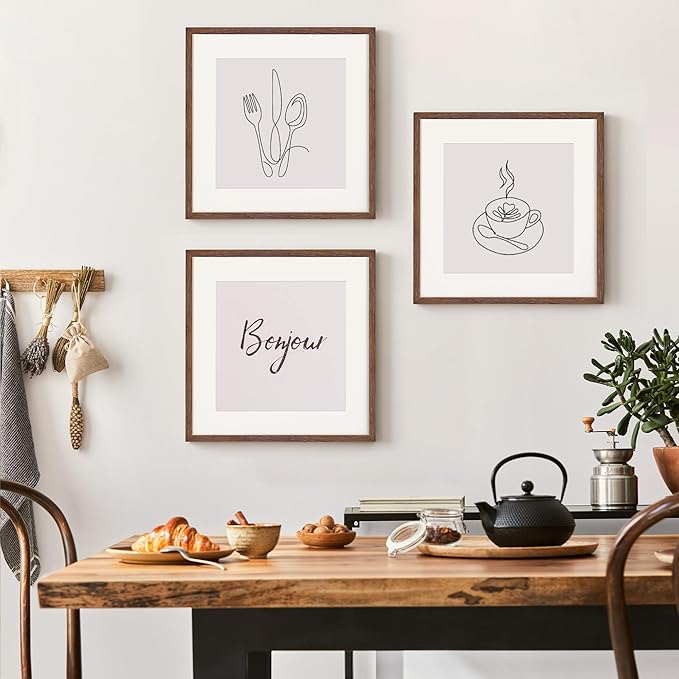 16x16 Picture Frames for Wall, Oak Wood 16"x16" Photo Frame, Square 16 x 16 Frame Matted to 12 x 12 - Tempered Real Glass, Rustic 16x16 Wood Frames (Walnut Color, 3 Pack)