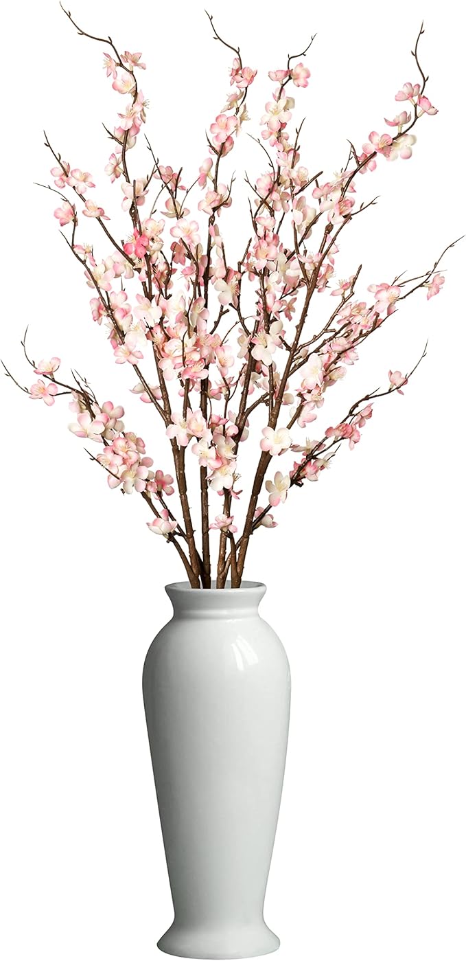 4Pcs Cherry Blossom Branches Artificial Flowers for Spring Summer Indoor Decoration,Faux Long Stem Artificial Flowers for Wedding Home Office Bedroom Party Table Centerpieces Decor (Pink)