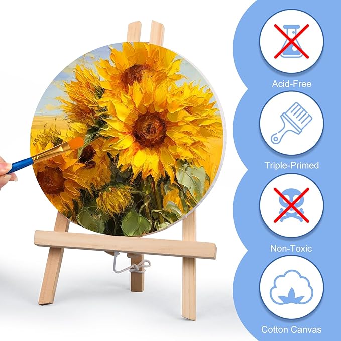 ESRICH 12 Pack Stretched Canvas for Painting, 4x4, 5x7, 8x10, 10x12, 12x16(2 of Each) Canvas and Round Canvas with 8x8, 12x12(1 of Each), Blank Canvases Primed Paint Canvas for Beginners, Artists.