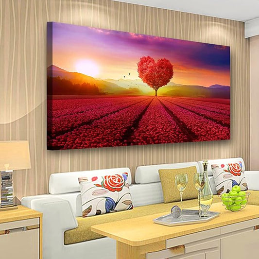 Tree of Life Wall Art Canvas Prints Natural Landscape Pictures Home Decor Red Heart Tree Paintings for Living Room Bathroom Bedroom Kitchen Decorations 20x40 Wooden Framed Artwork Easy Hanging