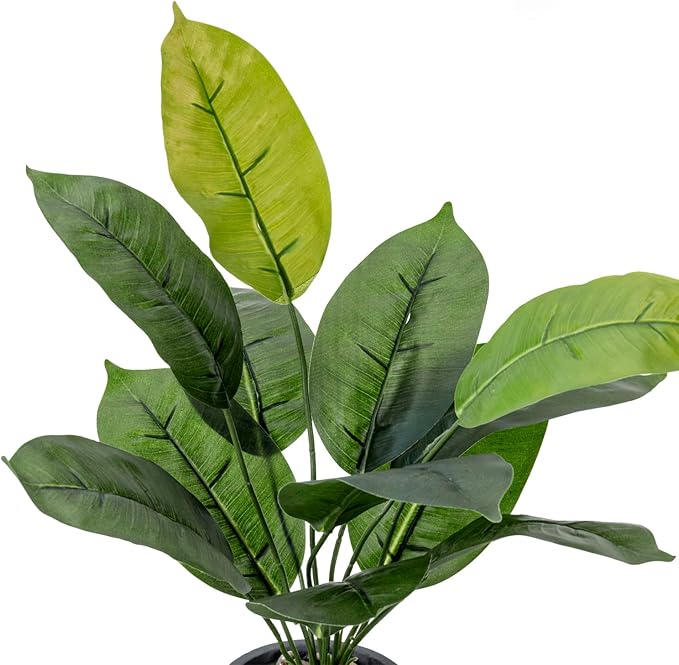 MyGift 16 Inch Tall Artificial Monstera and Banana Leaf Plant in Gray Concrete Planter Pots, Decorative Tabletop Faux Greenery Potted Indoor Plants, 2 Piece Set