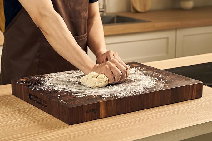 American Black Walnut Wood Cutting Board 20"x15"x2"(Large and Thick) for Kitchen with Juice Groove, Inner Handles, End Grain Butcher Block Finished with Linseed Oil, Beeswax, Lemon Oil, Giftbox