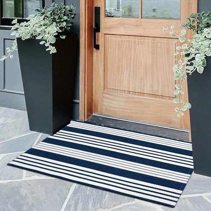 OJIA Front Door Mat Halloween Doormat 2'x3' Striped Front Door Rug Washable Fall Door Mats Outdoor Cotton Woven Indoor Outdoor Rugs Farmhouse Small Area Rug for Porch/Entryway/Kitchen/Bathroom