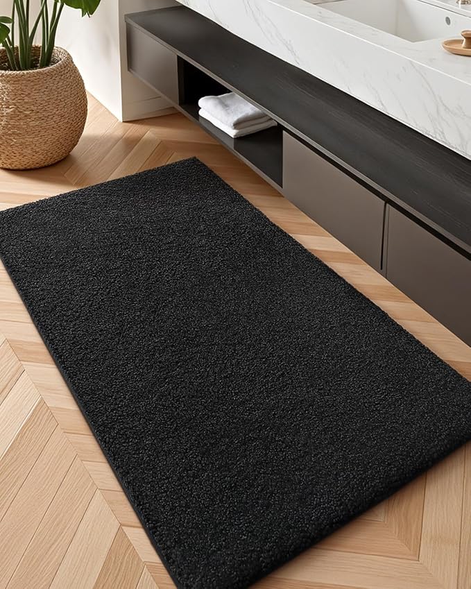 Color&Geometry Bathroom Runner Non Slip, 24"x43" Black Bath Runner Rug, Absorbent, Soft, Washable, Microfiber Bath Mat Bathroom Carpet