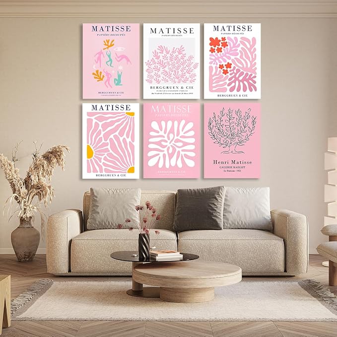 COSCTOR Set of 6 Henri Matisse Vintage Wall Art Decor Canvas Framed 6 Pieces Minimalist Abstract for Bedroom Living Room Bathroom Hallway Home Decoration(Framed, 9x12)