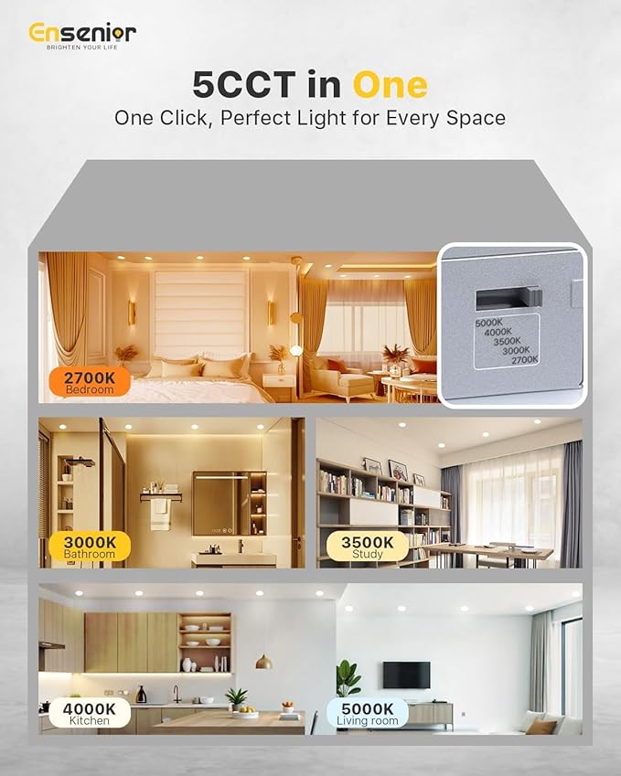 Ensenior 24 Pack 4 Inch LED Recessed Ceiling Light, Dimmable, 3000K Warm White, 750LM 9W 120V, High Brightness Canless Wafer Downlight - ETL&FCC&IC