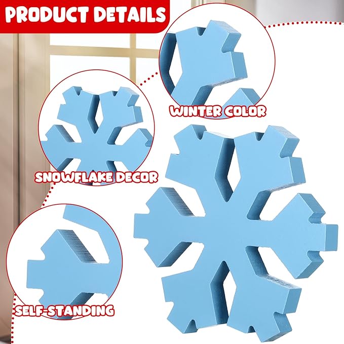 Bucherry 3 Pcs Winter Wooden Snowflake Decor Rustic Winter Snowflake Table Signs Wonderland Wood Blocks Farmhouse Christmas Tiered Tray Decorations for Xmas Table Shelf(Assorted Colors)