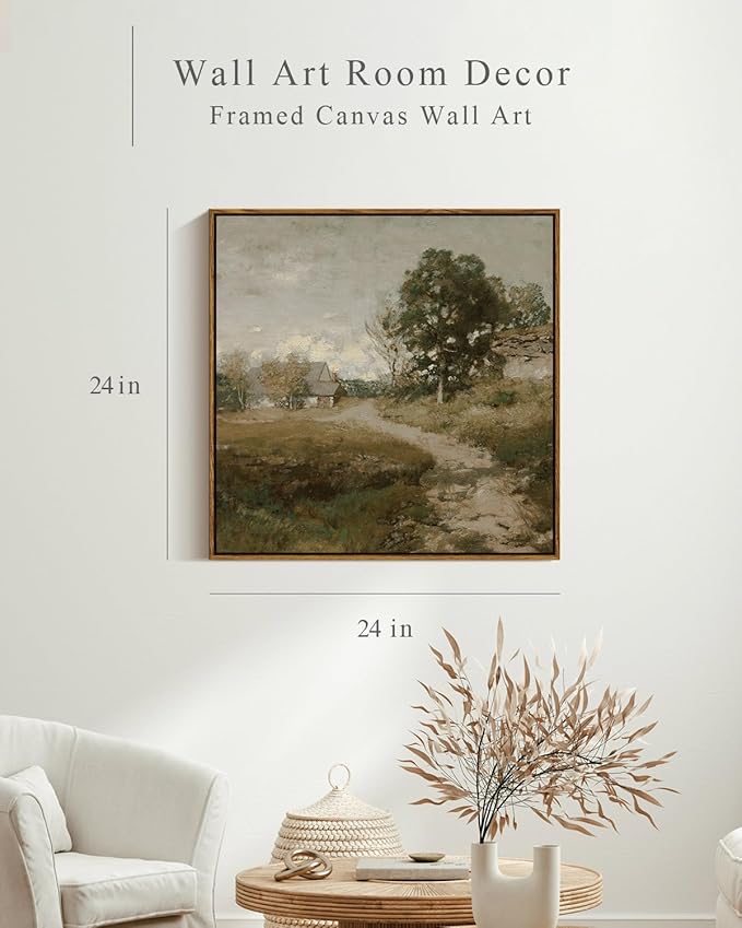 InSimSea Square Framed Canvas Wall Art, Large Decor Vintage Countryside Landscape Paintings, French Country Wall Pictures for Bedroom Bathroom, Canvas Prints Vintage Farmhouse Decor 24"x24"