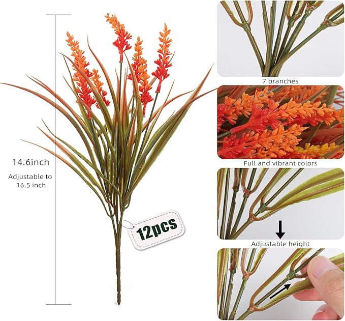 RECUTMS Artificial Fall Mums Flowers Plants Outdoors, Faux Plastic Shrubs Fake Greenery UV Resistant for Garden Patio Decor Window Box Office Hanging Planter Pathway Front Porch(Samlon)