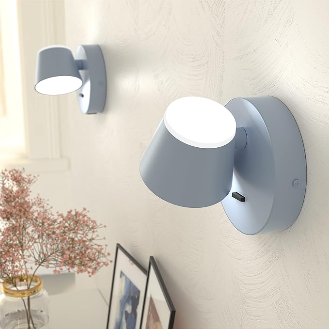 URSOLA Wall Light LED Wall Sconce with On/Off Switch USB Charging Port 110 Volt Hardwired Wall Lamp 350 Rotatable Up Down Sconces Wall Lighting (Blue)