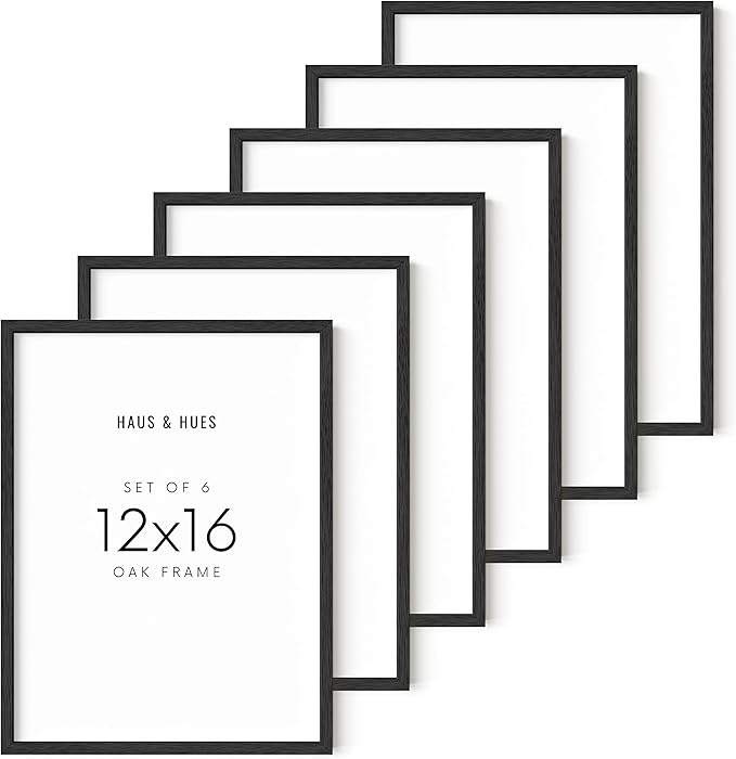 HAUS AND HUES Picture Frame, Set of 6 - 12x16 Black Oak Wood, Poster Frame for Wall Art