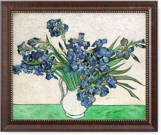 DECORARTS - Vase with Irises1889 - Vincent Van Gogh Giclee Prints w/Antique Brown Frame for Wall Decor. Picture Size: 20x16, Total Size w/Frame: 23x19