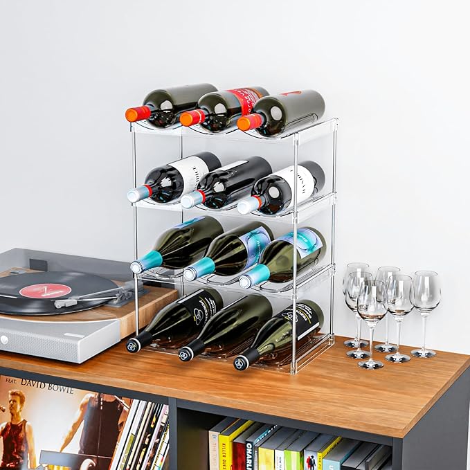 Yieach 4 Tier Stackable Water Bottle Organizer for Kitchen Cabinets,Countertop,Large Compartment Water Bottle Storage Rack for 40oz Yeti,Stanley Cup,Waterbottle and Other Tumbler Organizer,Wine Rack