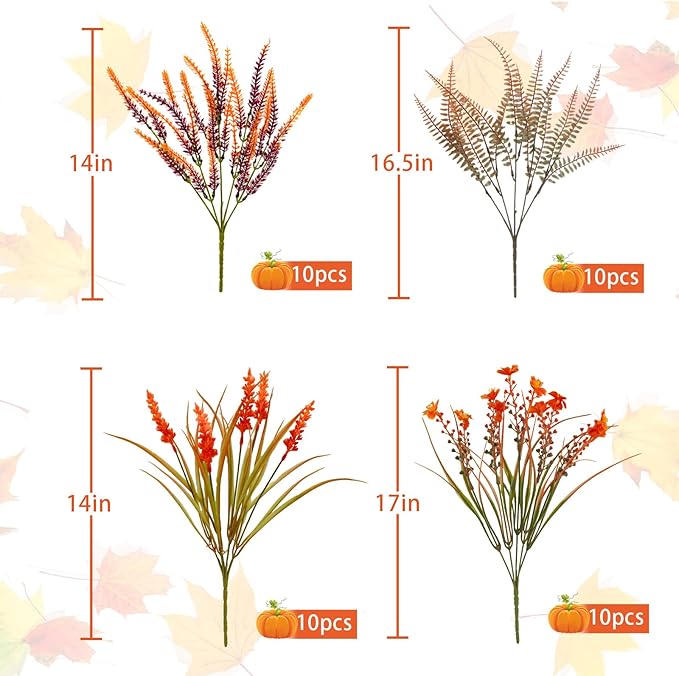 Agusbagli 40 Bunches Artificial Fall Outdoor Flowers Fake Autumn Boxwood Plants UV Resistant Plastic No Fade Faux Fall Flowers Arrangements for Thanksgiving Autumn Weddings Porch Indoor Home Decor