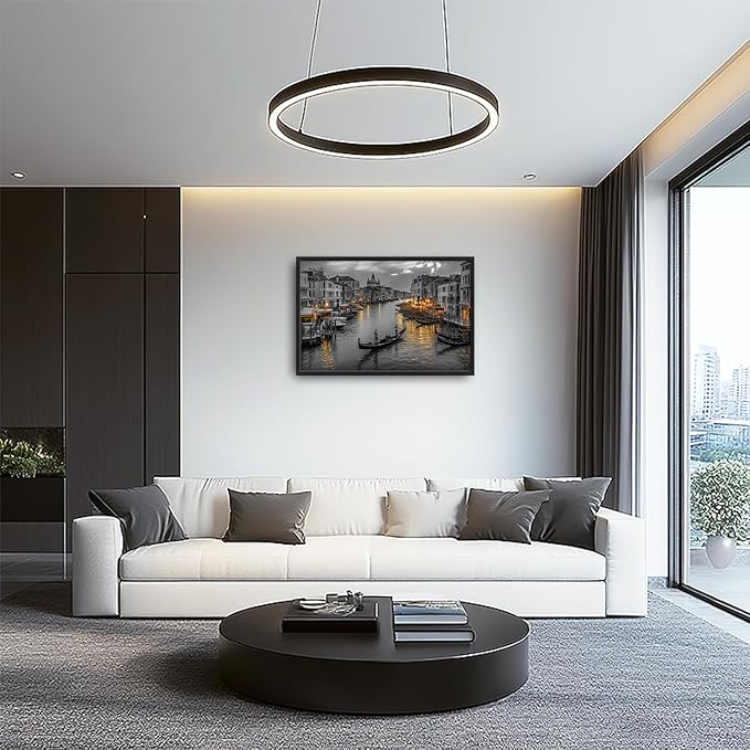 Olivine Italy Large Wall Art, Venice City Pictures Wall Decor, Black and White Painting, Cityscape Canvas Prints, Framed Artwork for Dining Room Living Room Bedroom Bathroom Office Home Decor 36"x24"