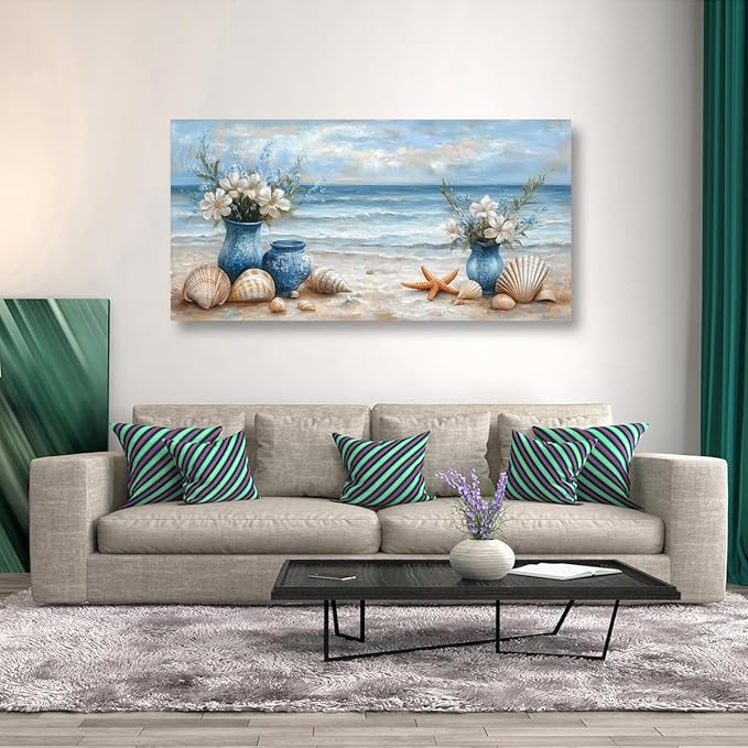 Seascape Pictures Canvas Wall Art for Living room Office Bedroom Wall Decor,Beach Wall Art Print Paintings Modern Blue Natural Landscape Artwork Waterproof Ready to Hang-20x40inch
