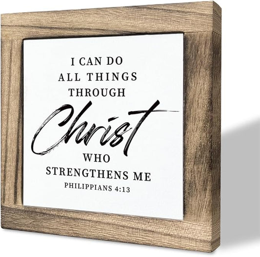 Bible Verse Philippians 4:13 Box Sign, I Can Do All Things Through Christ Who Strengthens Me, Wooden Plaque Gift Tabletop, Self-motivation Sign, Christian Wood Sign, Religious Home Decor