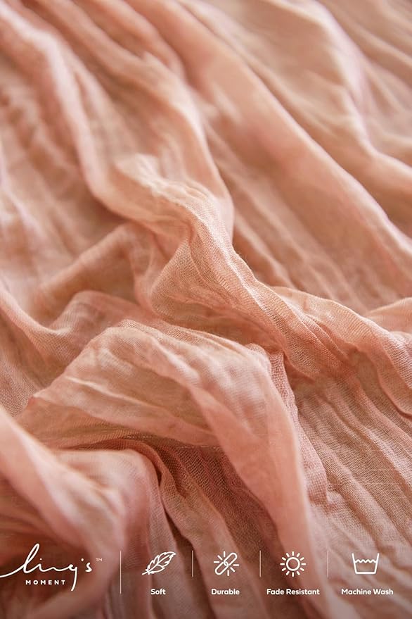 Ling's Moment 14Ft Sunset Terracotta Table Runner Taupe Sheer Chiffon Like Table Runner with Silver Sparkle for Wedding Reception Rustic Boho Wedding Party Bridal Shower Table Setting Decorations