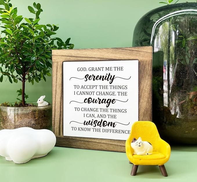 Inspirational Sign, Box Wood Plaques Desk Décor, Christian Sign, Wooden Table Sign, Religious Home Table Decor, Serenity Prayer Gift for Him Her, God. Grant Me the Serenity Courage Wisdom