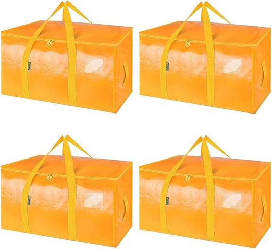 BALEINE 4-Pack Oversized Moving Bags with Reinforced Handles, Heavy-Duty Storage Tote for Clothes, Moving Supplies (Light Yellow, 4-Pack)