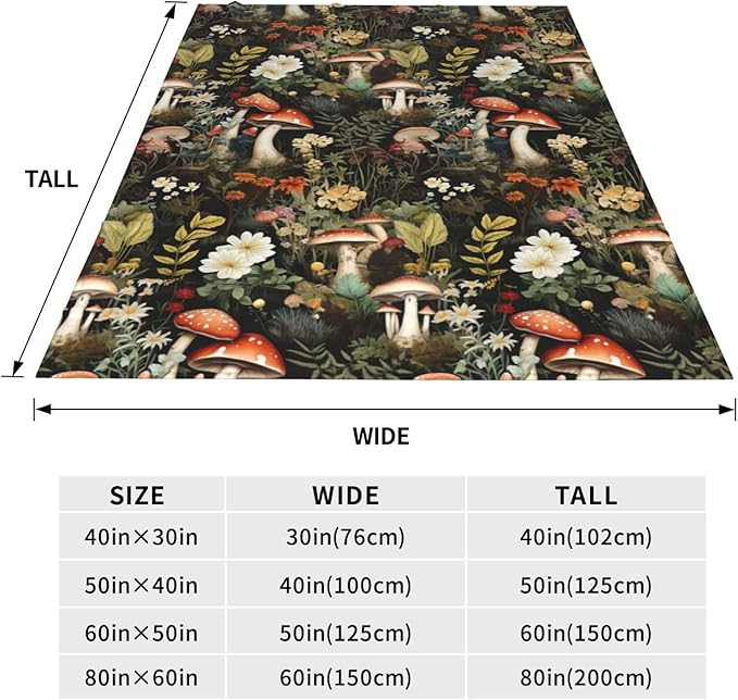 Mushroom Blanket Gifts Floral Weed Flannel Throw Blankets for Home Decor Couch Bed Sofa Soft Fuzzy Lightweight for All Season 80x60 Inches