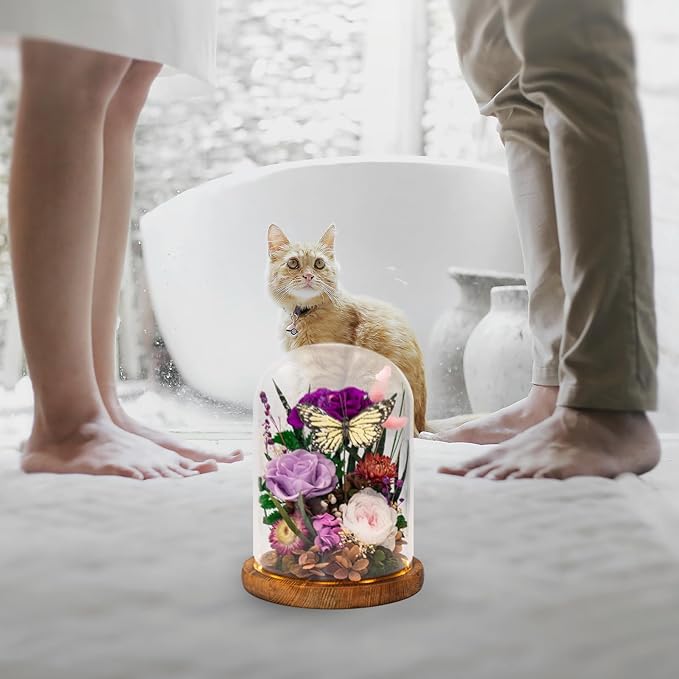 Eternal Flowers with Butterfly: Forever Flowers Gift for Her-Elegant Preserved Flowers in Glass Dome-Romantic Valentines, Anniversary, Mom Gifts for Her-Flowers for Delivery Prime (Purple)