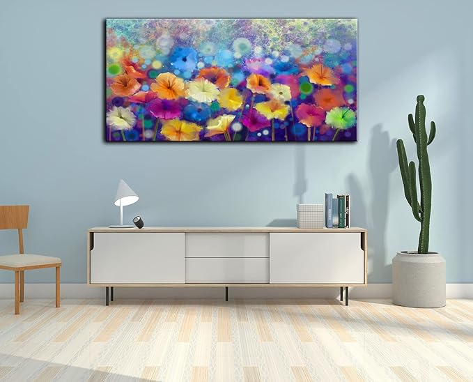 OKEXCKK Colorful Floral Canvas Wall Art for Living Room - Abstract Painting Picture Print for Bedroom, Large Flower Artwork Wall Decor