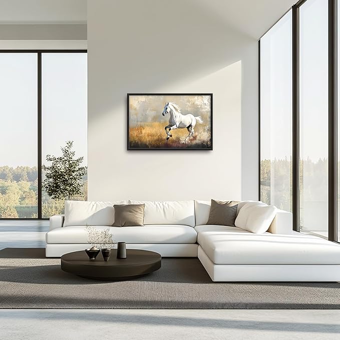 Extra Large Framed Horse Wall Art,Oversized Rustic Horse Running Wall Decor, Vintage Wild Animal Field Pictures for Living Room,Canvas Print Painting Modern Artwork Bedroom Office 36L"x24W"