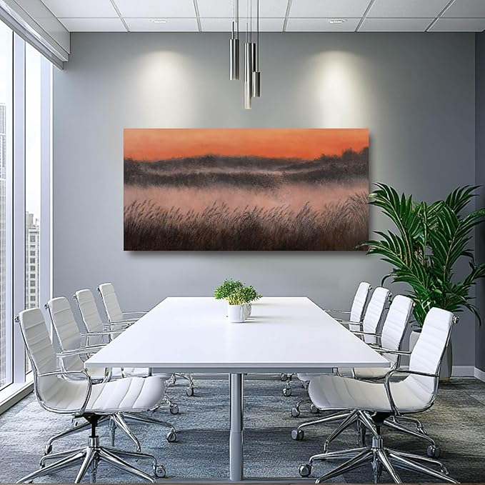 Plants Wall Art Golden Sunset Artwork Hillside Meadow Framed Wall Prints for Office Living Room Wall Decorations 24x48 Inch Hanging Wall Decor