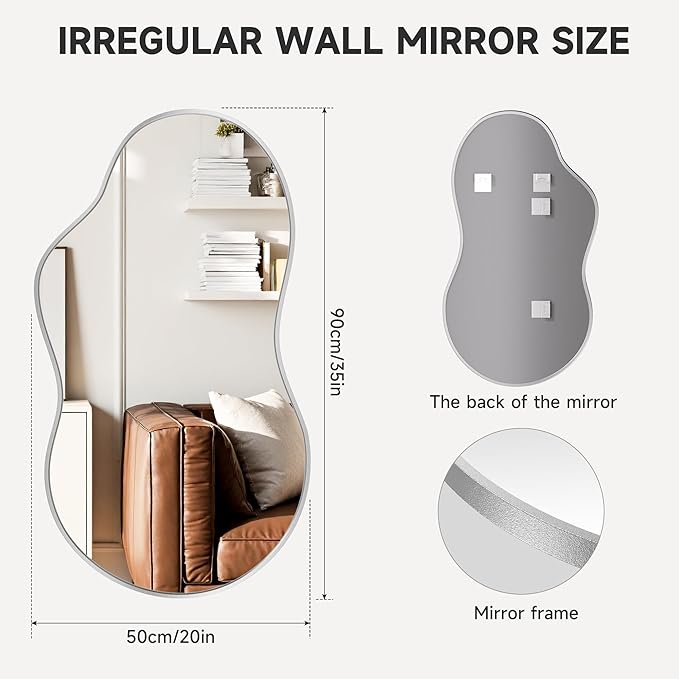 Hasipu Irregular Wall Mirror - 20"x35" Silver Irregular Abstract Mirror for Wall Asymmetrical Wall Mirrors Decorative Modern for Living Room Bathroom,Bedroom,Hallway