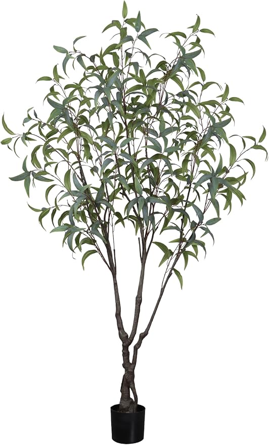Artificial Eucalyptus Tree 7ft(84in) Faux Floor Potted Tree for Indoor Decor Large Realistic Trees Plants with Silk Leaves and Natural Wood Trunk for Home Living Room,Office Foyer Decor.