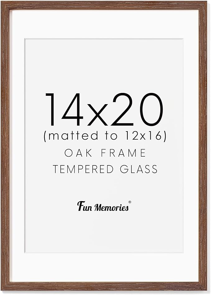 14x20 Picture Frame, Solid Oak Wooden 14"x20" Photo Frame for Wall, 14 x 20 Frame Matted to 12 x 16, Tempered Real Glass, 14 x 20 Collage Gallery Frames (Walnut Color, 1 Pack)