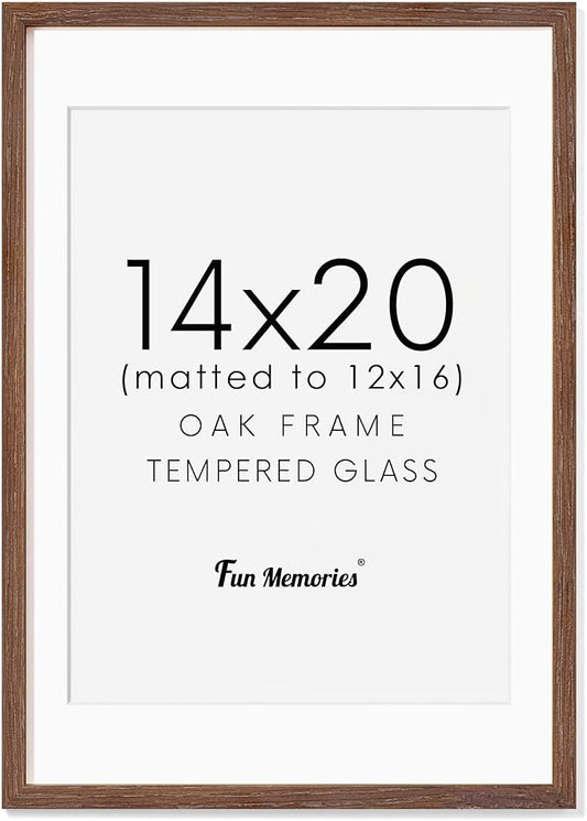 14x20 Picture Frame, Solid Oak Wooden 14"x20" Photo Frame for Wall, 14 x 20 Frame Matted to 12 x 16, Tempered Real Glass, 14 x 20 Collage Gallery Frames (Walnut Color, 1 Pack)