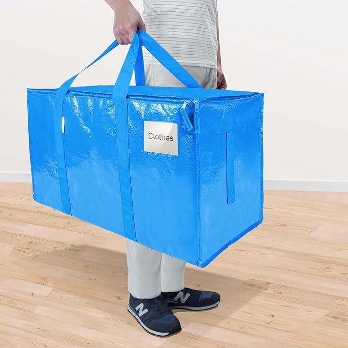 TICONN 2 Pack Extra Large Moving Bags with Zippers & Carrying Handles, Heavy-Duty Storage Tote Moving Boxes for Space Saving (2 Pack, Sky Blue)